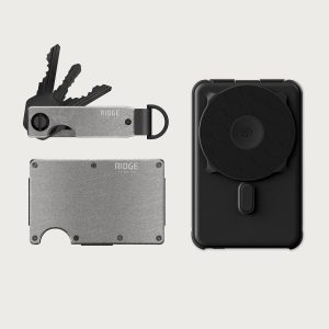 Ridge Wallet + Power Bank + KeyCase - Stonewashed Titanium + Matte Black + Stonewashed Titanium