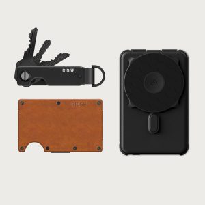 Ridge Wallet + Power Bank + KeyCase - Tobacco Brown Leather + Matte Black + Royal Black